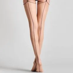 Maison Close Bas Couture Coupé-roulé 20 Deniers - Chair/Violet