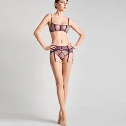 Maison Close Bas Couture Coupé-roulé 20 Deniers - Chair/Violet -Lingerie Soldes Boutique bas couture orchidee violette 3