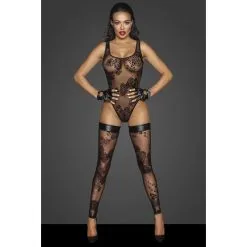 Noir Handmade Body String En Résille Avec Motif Fleuri -Lingerie Soldes Boutique body resille motif fleuri 4