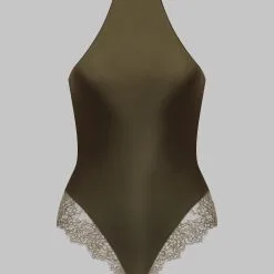 Maison Close Body String En Soie Encolure Américaine - Rendez-vous Kaki -Lingerie Soldes Boutique body string encolure americaine rdv kaki 5