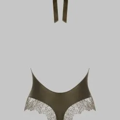Maison Close Body String En Soie Encolure Américaine - Rendez-vous Kaki -Lingerie Soldes Boutique body string encolure americaine rdv kaki 6