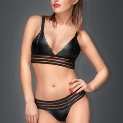 Noir Handmade Brassière En Wetlook Avec Bande élastique Rayée -Lingerie Soldes Boutique brassiere wetlook bandes elastiques 1