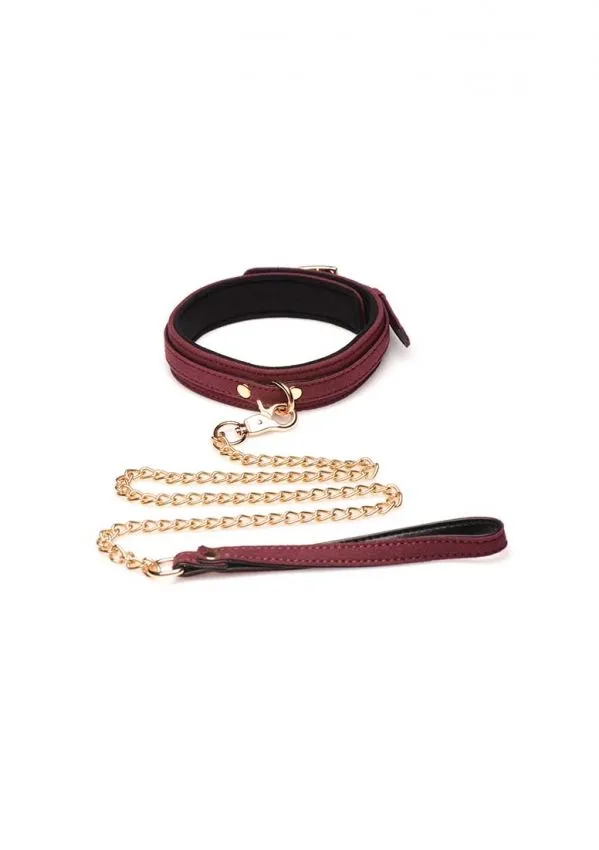 Choker En Velours Doublé Avec Laisse - Bordeaux Et Doré 3 Choker En Velours Doublé Avec Laisse - Bordeaux Et Doré