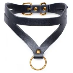 Choker En Simili Cuir Noir Et Doré - Baddie