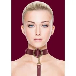 Collier Avec Laisse En Simili Cuir - Bordeaux Et Doré 7 Collier Avec Laisse En Simili Cuir - Bordeaux Et Doré -Lingerie Soldes Boutique collier laisse simili cuir bordeaux 3