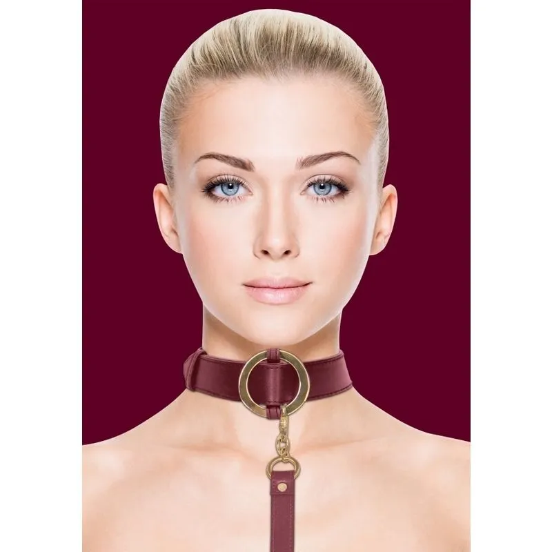 Collier Avec Laisse En Simili Cuir - Bordeaux Et Doré 5 Collier Avec Laisse En Simili Cuir - Bordeaux Et Doré – Image 3