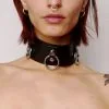 Choker En Cuir 3 Anneaux -Lingerie Soldes Boutique collier anneaux noir
