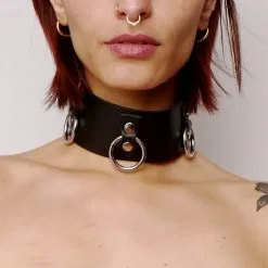 Choker En Cuir 3 Anneaux