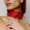 Choker En Cuir Rouge 3 Anneaux -Lingerie Soldes Boutique collier anneaux rouge