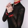 The Sinners Choker Avec Menottes En Laisse - Cuir Rouge -Lingerie Soldes Boutique collier menottes rouge