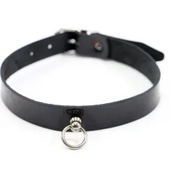 Dollhouse Choker Fin En Cuir Effet Croco - Noir