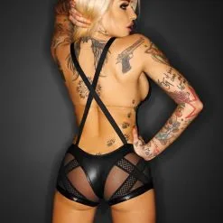 Noir Handmade Combishort Dos Nu En Wetlook Et Résille -Lingerie Soldes Boutique combishort dos nu croise 2