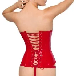 Corset Seins Nus En Vinyle - Rouge -Lingerie Soldes Boutique corset seins nus vinyle rouge 4