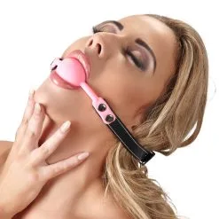Gag-ball En Silicone - ø 4cm - Rose -Lingerie Soldes Boutique gag ball silicone rose mannequin profil
