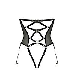 E.L.F. Zhou London Guêpière En Dentelle, Tulle Et Soie - Météorite -Lingerie Soldes Boutique guepiere dentelle meteorite 6 1