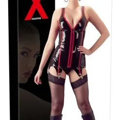 Guêpière En Latex - Rouge Et Noire -Lingerie Soldes Boutique guepiere latex noir rouge packaging