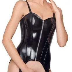 Guêpière En Vinyle Noir -Lingerie Soldes Boutique guepiere vinyle 1