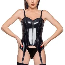 Guêpière En Vinyle Noir -Lingerie Soldes Boutique guepiere vinyle 3