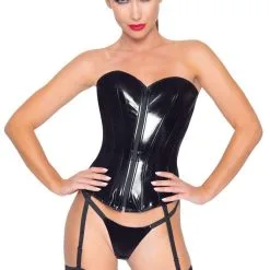Corset En Vinyle Avec Porte-jarretelles Amovibles -Lingerie Soldes Boutique guepiere vinyle noir 1 1