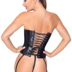 Corset En Vinyle Avec Porte-jarretelles Amovibles -Lingerie Soldes Boutique guepiere vinyle noir 4 1