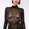 Harnais De Buste En Cuir Avec Ceinture - Noir -Lingerie Soldes Boutique harnais bandes
