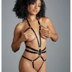 Body Harnais En Lanières Satinées Noires - Izabel