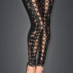 Noir Handmade Jambières En Wetlook Et Dentelle Avec Laçage 9 Noir Handmade Jambières En Wetlook Et Dentelle Avec Laçage -Lingerie Soldes Boutique jambieres wetlook dentelle 1