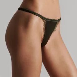 Maison Close Mini String En Soie - Rendez-vous Kaki -Lingerie Soldes Boutique mini string rendez vous kaki 3