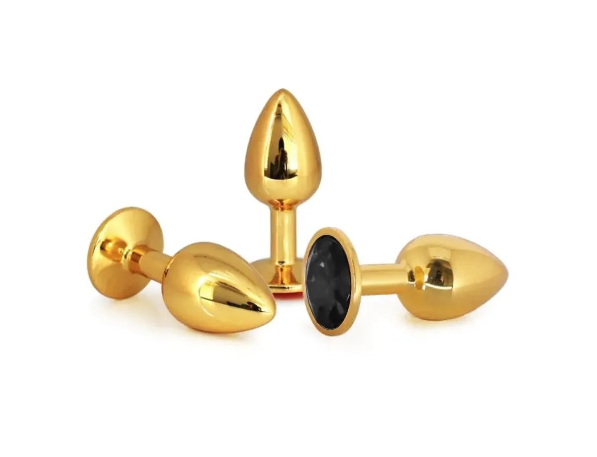Plug Anal En Aluminium Doré Avec Cristal Noir - Taille M 4 Plug Anal En Aluminium Doré Avec Cristal Noir - Taille M – Image 2