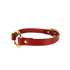 E.L.F. Zhou London Choker O-Ring En Cuir Et Anneau Plaqué Or - Rouge Et Or