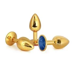 Plug Anal En Aluminium Doré Avec Cristal Bleu - Taille L 5 Plug Anal En Aluminium Doré Avec Cristal Bleu - Taille L -Lingerie Soldes Boutique plug aluminium dore cristal bleu large 2