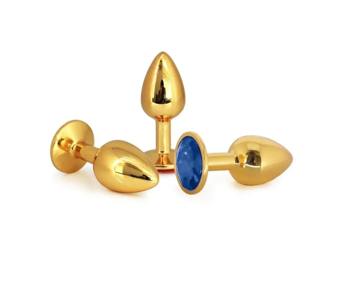 Plug Anal En Aluminium Doré Avec Cristal Bleu - Taille L 4 Plug Anal En Aluminium Doré Avec Cristal Bleu - Taille L – Image 2