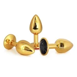 Plug Anal En Aluminium Doré Avec Cristal Noir - Taille L 5 Plug Anal En Aluminium Doré Avec Cristal Noir - Taille L -Lingerie Soldes Boutique plug aluminium dore cristal noir large 2