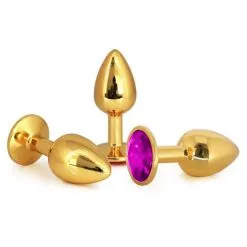 Plug Anal En Aluminium Doré Avec Cristal Rose - Taille M -Lingerie Soldes Boutique plug aluminium dore cristal rose medium 2