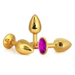 Plug Anal En Aluminium Doré Avec Cristal Rose - Taille S -Lingerie Soldes Boutique plug aluminium dore cristal rose small 2