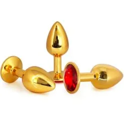 Plug Anal En Aluminium Doré Avec Cristal Rouge - Taille L 5 Plug Anal En Aluminium Doré Avec Cristal Rouge - Taille L -Lingerie Soldes Boutique plug aluminium dore cristal rouge large 2