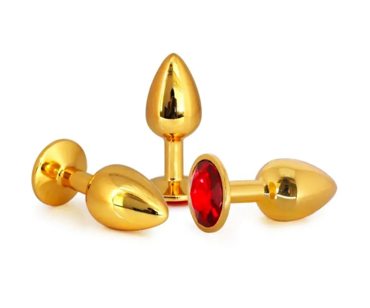 Plug Anal En Aluminium Doré Avec Cristal Rouge - Taille L 4 Plug Anal En Aluminium Doré Avec Cristal Rouge - Taille L – Image 2