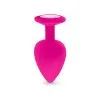 Plug Anal En Silicone Avec Butée Cristal - Taille M - Rose -Lingerie Soldes Boutique plug anal silicone rose m 1