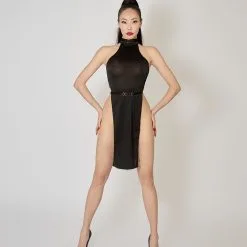 E.L.F. Zhou London Robe Courte Ajourée Avec Bijoux Plaqués Or - Obsidian