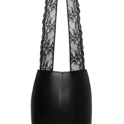 Noir Handmade Robe Courte En Wetlook Avec Décolleté Drapé En Dentelle -Lingerie Soldes Boutique robe courte dentelle wetlook decollete ouvert f279 4