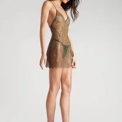 Maison Close Robe Courte En Dentelle - Rendez-vous Kaki -Lingerie Soldes Boutique robe courte rendez vous kaki 2