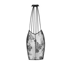 Noir Handmade Robe En Résille Transparent Motif Fleuri Et Dos En Lanières -Lingerie Soldes Boutique robe courte resille motif fleuri dos lace 3