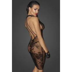 Noir Handmade Robe En Résille Transparent Motif Fleuri Et Dos En Lanières -Lingerie Soldes Boutique robe courte resille motif fleuri dos lace 5