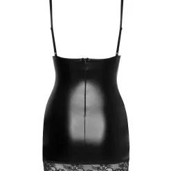 Noir Handmade Robe Courte En Dentelle Transparente Et Wetlook Mat -Lingerie Soldes Boutique robe dentelle empiecement wetlook 4 scaled