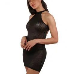 Robe Dos Nu En Résille Transparente à Motif - Noire