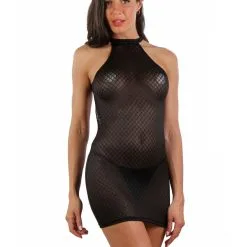 Robe Dos Nu En Résille Transparente à Motif - Noire -Lingerie Soldes Boutique robe dos nu resille transparente motif noir 3