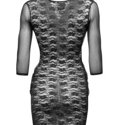 Noir Handmade Robe Courte Drapée En Dentelle Et Résille -Lingerie Soldes Boutique robe drapee resille dentelle 4