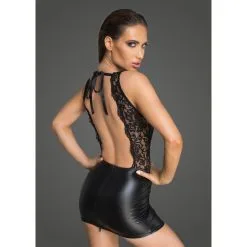 Noir Handmade Robe En Wetlook Et Dentelle Avec Dos Nu