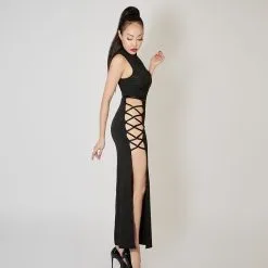 E.L.F. Zhou London Robe Longue Ajourée Sur Les Hanches - Obsidian