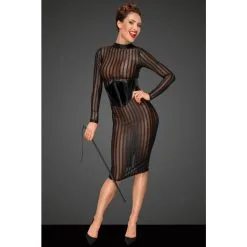 Noir Handmade Robe Longue En Résille Transparente à Rayures 10 Noir Handmade Robe Longue En Résille Transparente à Rayures -Lingerie Soldes Boutique robe longue rayures manches longues 1